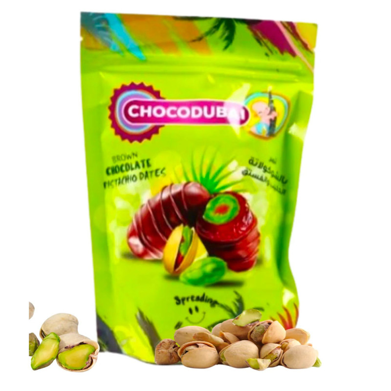 Dattes enrobées à la pistache 100g – Choco Dubaï